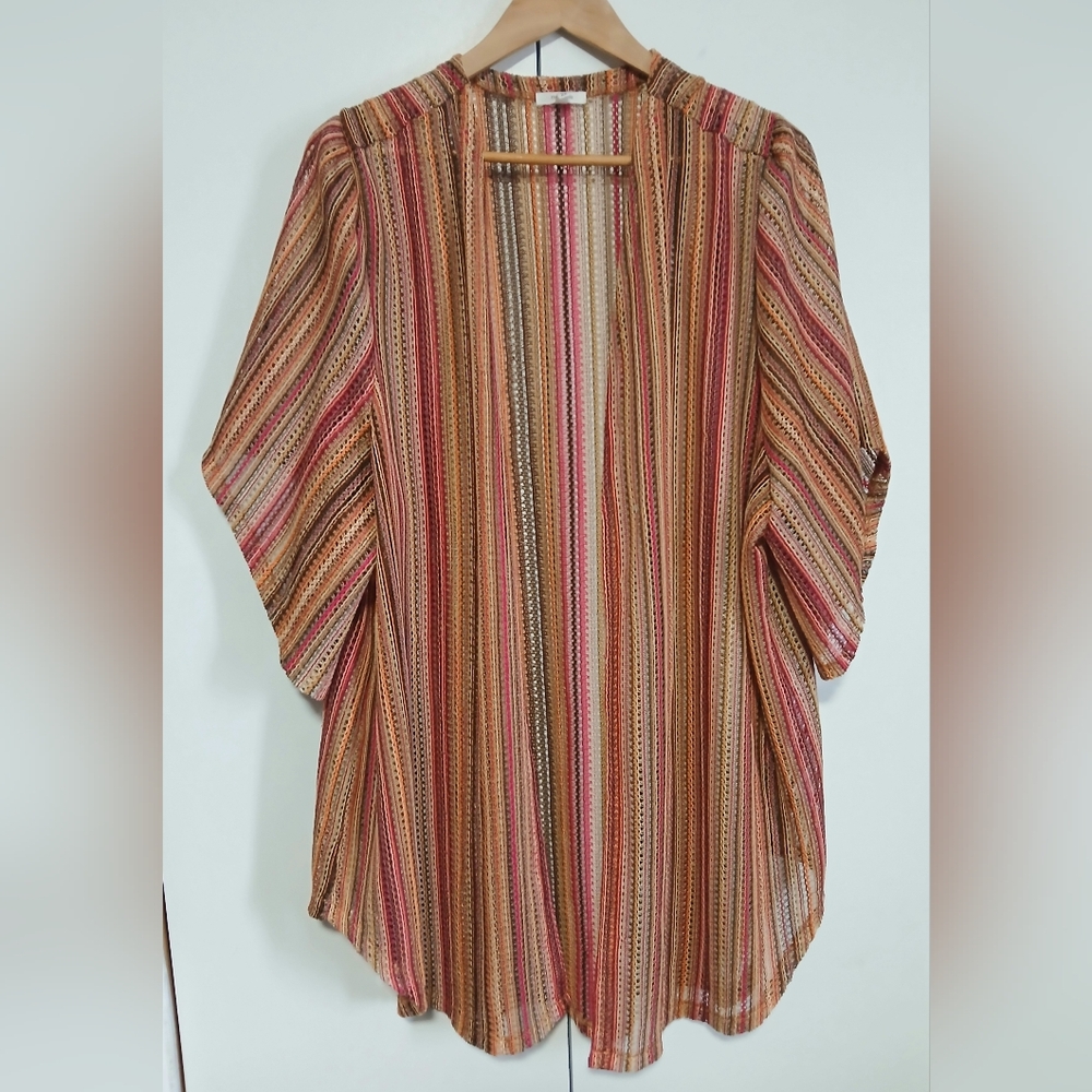 Maurices Plus Striped Multicolor Knit Kimono 2X Open Front Boho